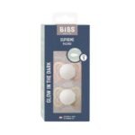 BIBS SUPREME PACIFIER SILICONE SYMMERTICAL SIZE 1 PACK DE 2 GLOW IN THE DARK BLUSH GLOW ET VANILLA GLOW