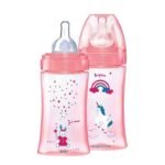 DODIE BIBERON ANTI COLIQUE TETINE RONDE 3 VITESSES + 270ML ROSE LICORNE 0-6 MOIS